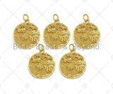 Embossed Lion Head On Round Coin Shape Pendant, 18K Gold Medallion Charm,Necklace Bracelet Charm Pendant,18x20mm,Sku#Z1326