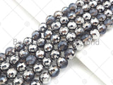 Half Silver Plated Grey Agate Beads, 10mm/12mm Round Faceted Gray Silver Beads, 15.5" Full Strand, sku#UA158