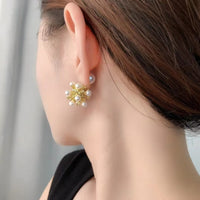 Gold Silver White Pearl Cluster Stud Earrings, Sku#L742