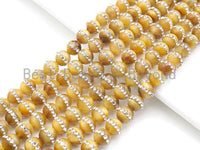 High Quality Golden Tiger Eye with Rhinestone Inlaid, 6mm/8mm/10mm/12mm Rpund Tiger eye Beads, 15.5'' Full Strand, SKU#V54