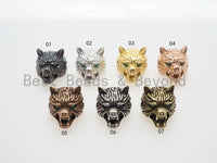 CZ Micro Pave Wolf Head Beads, Cubic Zirconia Spacer Beads, Animal Beads, Mens Bracelet Findings,11x11x14mm, sku#Y84