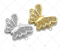 18K Gold Clear CZ Micro Pave Butterfly Connector, Sku#LK65