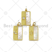 Gold Star Moon Sun with Mother of Pearl On Rectangle Shape Pendant,18K Gold Filled MOP Charm,Necklace Bracelet Pendant,13x22mm,Sku#LK396