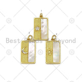 Gold Star Moon Sun with Mother of Pearl On Rectangle Shape Pendant,18K Gold Filled MOP Charm,Necklace Bracelet Pendant,13x22mm,Sku#LK396