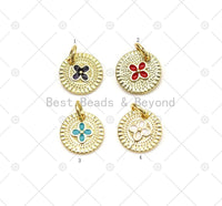 Cute Enamel Clover On Round Coin Shape Pendant, 18K Gold Filled Clover Charm, Necklace Bracelet Charm Pendant,Sku#Z1419