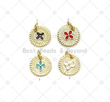 Cute Enamel Clover On Round Coin Shape Pendant, 18K Gold Filled Clover Charm, Necklace Bracelet Charm Pendant,Sku#Z1419