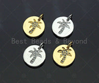 CZ Micro Pave Coconut Tree  on Disc Pendant/Charm, Sku#L320