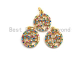 CZ Colorful Micro Pave Round With LOVE Pendant, Round Shaped Pave Pendant, Gold plated, 13x15mm, Sku#F840