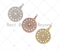 CZ Micro Pave Sunflower On Round Ring Pendant,Cubic Zirconia SKU#B130