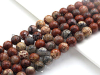 Natural Red Flower Jasper, Round Smooth 6mm/8mm/10mm/12mm, 15.5" Full Strand, sku#U633