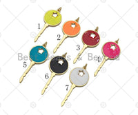 Colorful Enamel Key with Hollow Out Star Shape Pendant, 18K Gold Filled Enamel Key Charm,18x43mm,Sku#L574