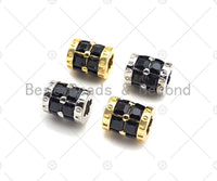 CZ Micro Pave Clover Shape Large Hole Tube Spacer Beads Charms/Drum Barrel Beads, Black CZ, 7x8mm, Sku#Y355