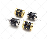 CZ Micro Pave Clover Shape Large Hole Tube Spacer Beads Charms/Drum Barrel Beads, Black CZ, 7x8mm, Sku#Y355
