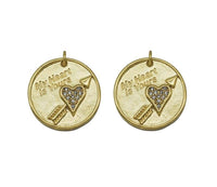 CZ Arrow Heart On Round Coin Charm, Sku#LK644