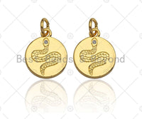 Dainty18k Gold CZ Micro Pave Snake Coin Charm, Gold Coin pendent, snake charm,12mm, sku#z1141