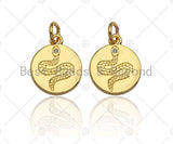 Dainty18k Gold CZ Micro Pave Snake Coin Charm, Gold Coin pendent, snake charm,12mm, sku#z1141