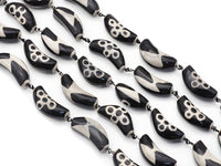 Natural Black White Flower Tibetan Agate Spacer Beads, 40x17mm, Sku#U1402