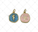 Enamel Sea Horse and Flower Charm, Sku#Y601