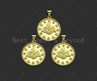 Gold Filled CZ Micro Pave Pattern Medallion Shape Pendant,18K Gold Filled Charm, Necklace Bracelet Charm Pendant,19x21mm,Sku#LK359