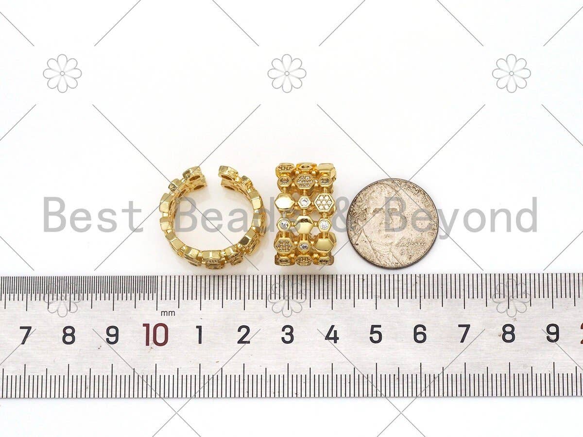 CZ Hexagon Patten Adjustable Ring, Sku#X245 – Bestbeads&Beyond