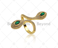 Emerald CZ Double Snake Head Shape Ring, Sku#X196