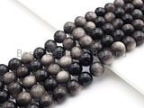 High Quality Natural Silver Obsidian, Round Smooth 6mm/8mm/10mm/12mm/14mm, 15.5" Full Strand, sku#U848