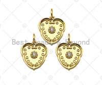 Gold Filled Flower on Heart Shape Pendant, Micro Pave CZ 18K Gold Filled Charm, Necklace Bracelet Charm Pendant,13x15mm,Sku#Z1354