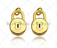 Dainty Gold Padlock Charms, Dainty Lock Teddy Bear Charms, Gold Charm Pendant, Padlock Necklace Charms, 9x14mm, Sku#F1341