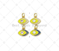 CZ Micropave Evil Eye Shape Pendant, 18K Gold Filled Enamel Charm, Necklace Bracelet Charm Pendant,12x9mm,Sku#Z1398