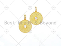 Big Clear CZ Micro Pave On Round Coin Shape Pendant/Charm,18K Gold Filled Medallion Charm, Necklace Bracelet Charm Pendant,20x28mm,Sku#LK381