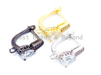 1pair, CZ Micro Pave Teardrop Earring Hooks, Latch back Earrings, Huggie ear wire, Cubic Zirconia leverback earrings, sku#J13