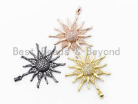 CZ Micro Pave Starburst Pendant, Clear Cubic Zirconia Pave Sunflower Pendant/Charm, 41x35mm, sku#F120