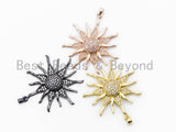 CZ Micro Pave Starburst Pendant, Clear Cubic Zirconia Pave Sunflower Pendant/Charm, 41x35mm, sku#F120