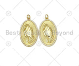 CZ Micro Pave Praying Hands Oval Shape Pendant, Gold Filled Oval Pendant, Praying hands charm, 20x32mm,Sku#L607