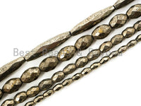 Natural Faceted Pyrite Tube Beads, Pyrite Faceted Long Oval Gemstone Beads,4x6mm/5x8mm/7x30mm, 15.5" FULL Strand, SKU#W19