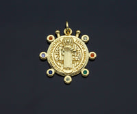 Colorful CZ Spike Saint Benedict Jesus Charm, Sku#Z1145