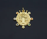 Colorful CZ Spike Saint Benedict Jesus Charm, Sku#Z1145