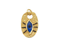 Cobalt Enamel Evil Eye On Oval Shape Pendant, 18K Gold Medallion Charm, Necklace Bracelet Charm Pendant, 25x16mm,Sku#L562