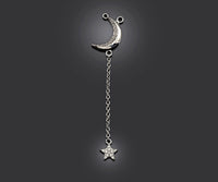 CZ Micro Pave Moon North Star Pendant/Charm, Star Moon Pendant, Clear CZ Micro Pave Charm, 11x55mm, sku#F1266