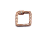 CZ Micro Pave Square Shape Clasp, Gold/Rose gold/Gunmetal/Silver Plated Carabiner Clasp, 23x23mm, sku#H158