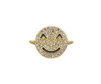 CZ Micro Paved Smiley Face Round Coin Connector,Cubic Zirconia Connector,Rose Gold/Silver/Gold plated, 12x16mm,Sku#Z1300