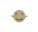 CZ Micro Paved Smiley Face Round Coin Connector,Cubic Zirconia Connector,Rose Gold/Silver/Gold plated, 12x16mm,Sku#Z1300