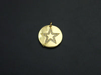 CZ Micro Pave Five Star On Round Coin Pendant,Round Cubic Zirconia Pendant, 10x16mm,Sku#F1095
