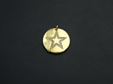 CZ Micro Pave Five Star On Round Coin Pendant,Round Cubic Zirconia Pendant, 10x16mm,Sku#F1095