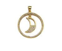 Clear CZ Micro Pave Cresent Moon Hanging in Round Ring Shape Pendant Charm, Cubic Zirconia Round Ring Moon Charm,27x30mm,Sku#LK154