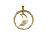 Clear CZ Micro Pave Cresent Moon Hanging in Round Ring Shape Pendant Charm, Cubic Zirconia Round Ring Moon Charm,27x30mm,Sku#LK154