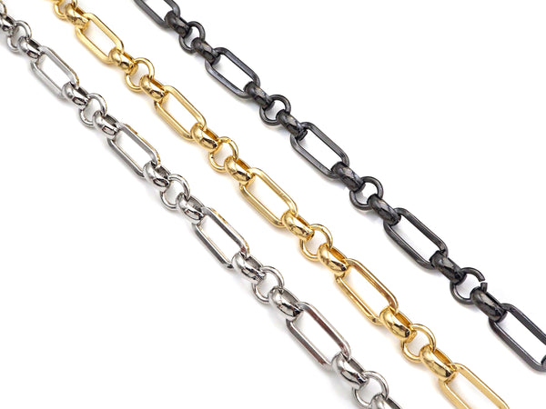 7x27mm High Quality Hand made Chunky Paper clip Round link chain, 18K gold rectangular Chain, unfinished chain, wholesale Chain,sku#M350