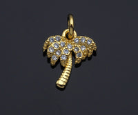 Clear CZ Micro Pave Pump Tree Shaped Pendant/Charm, Coconut Tree Cubic Zirconia Pendant Charm,11x12mm,Sku#Z1217