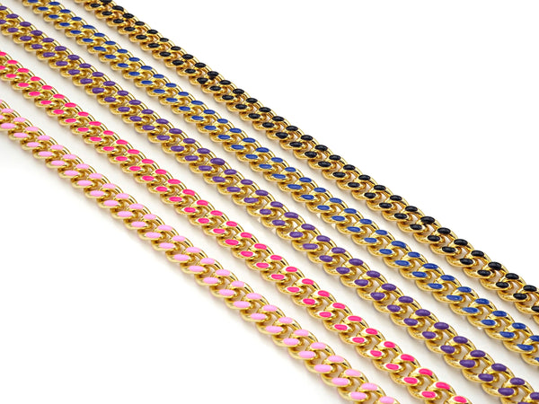 High Quality Colorful Enamel 6x7mm Cuban Curb Chain, 18K Gold Plated Cuban Chain, Wholesale bulk Chain, sku#E518