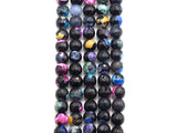 Fire Agate Beads, Orange Pink Blue Black, 6mm/8mm/10mm/12mm/14mm Faceted Round Natural Gemstone Loose Beads, 15.5" Full Strand, sku#UA57